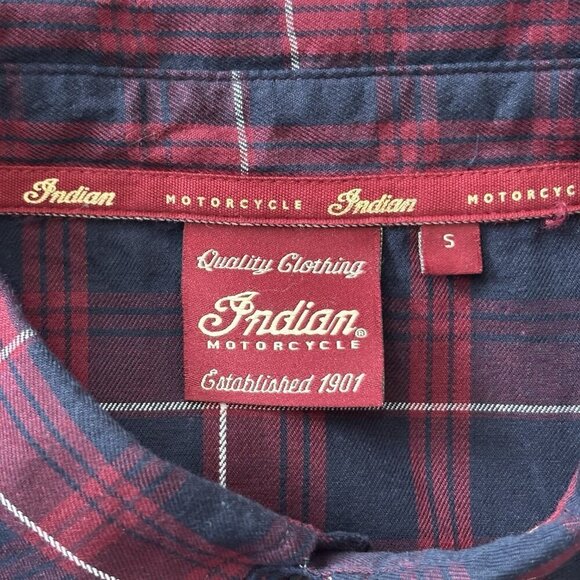 Indian Motorcycle Flannel Mens S Red/Blue Plaid Short Sleeve Button Down Bikers - Picture 14 of 16
